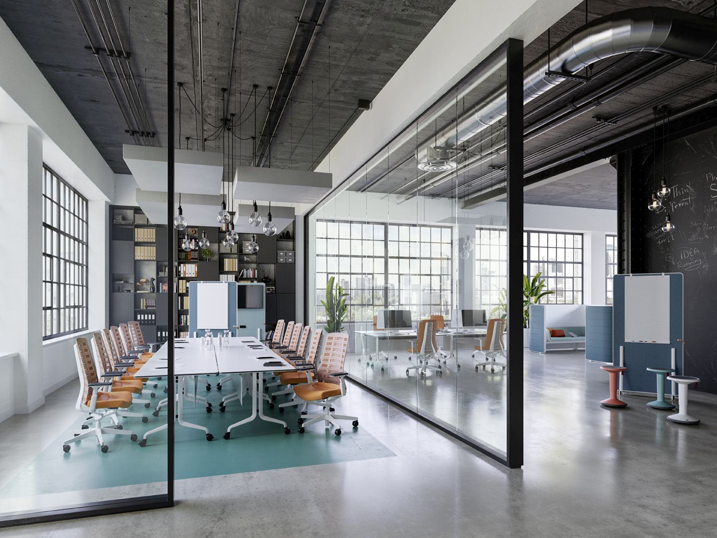 PUREis3 Drehstuhl von Interstuhl mit Polsterrücken in modernem Büroambiente. Ergonomischer Bürostuhl für komfortables Sitzen.