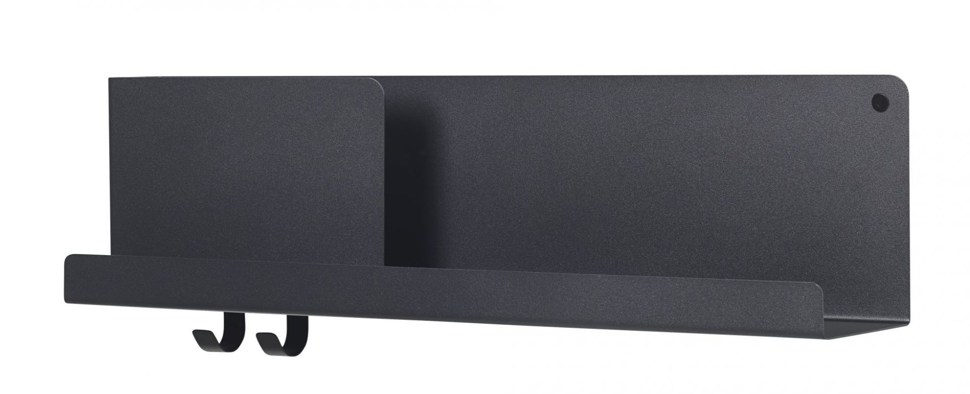 Schwarzes Wandregal von Muuto mit zwei Haken, ideal für Flur oder Büro.