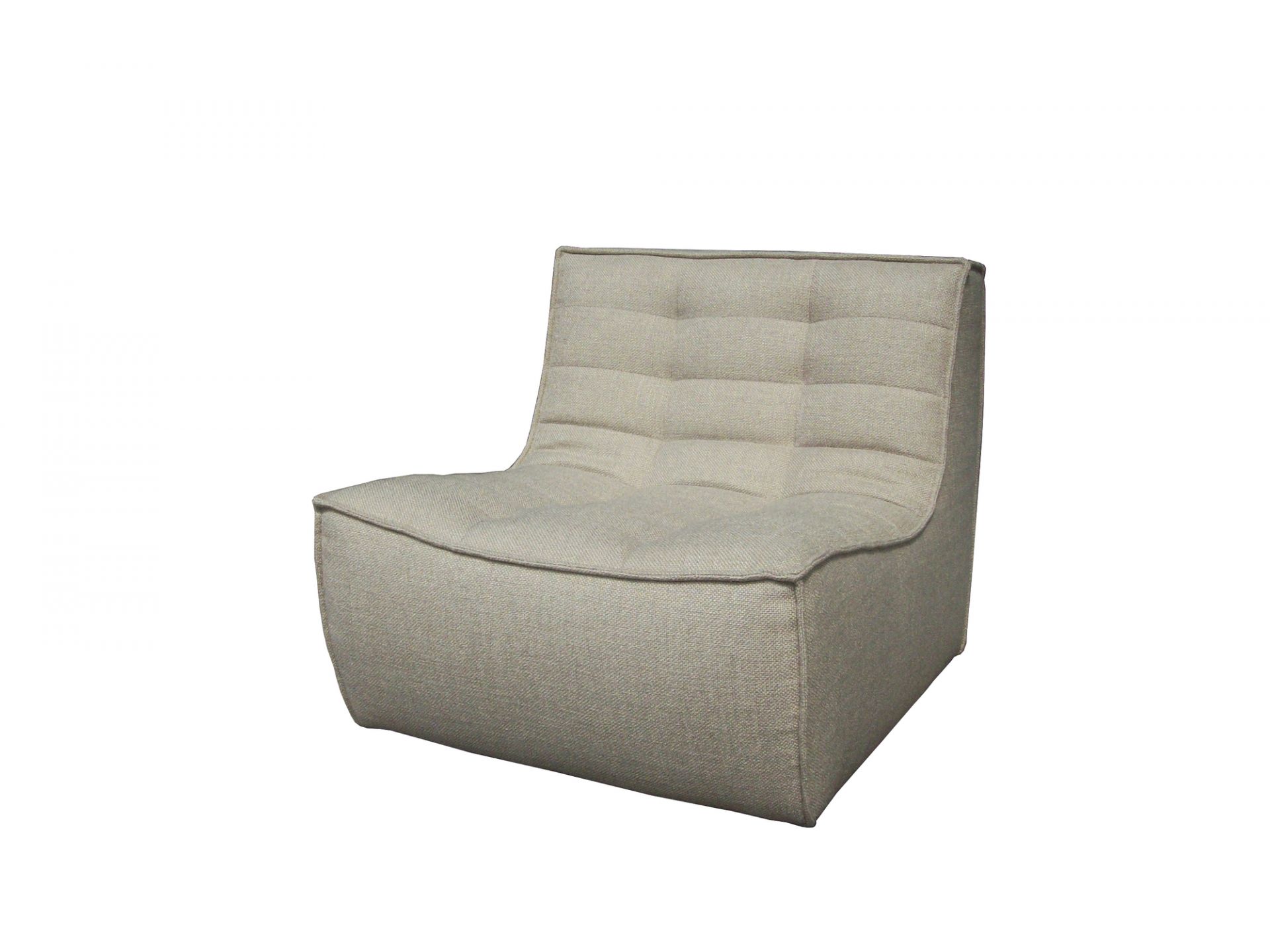 Ethnicraft N701 Sessel, beiger Stoff, modernes Design, bequemer Loungesessel für Wohnzimmer und Entspannung.