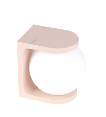 Plat Reading Lamp Tischleuchte: Moderne Nachttischlampe in Rosa mit runder, weißer Glaskugel.