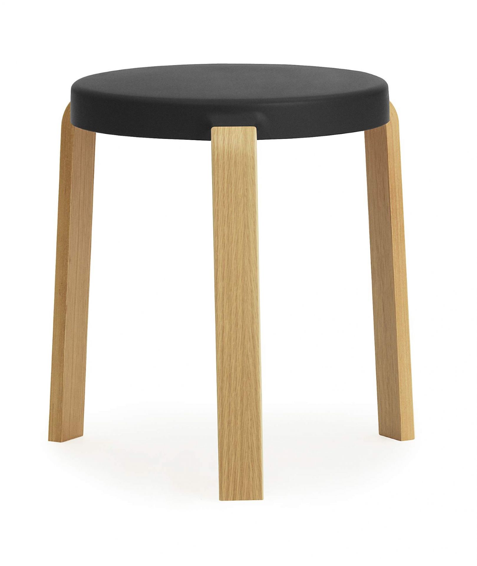 Tap Hocker von Normann Copenhagen, moderner Sitzhocker mit schwarzem Sitz und hellem Holzgestell.