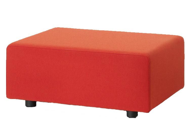 Roter Polder Ottoman von Vitra: Moderner Hocker / Fußhocker mit Stoffbezug und schwarzen Füßen.