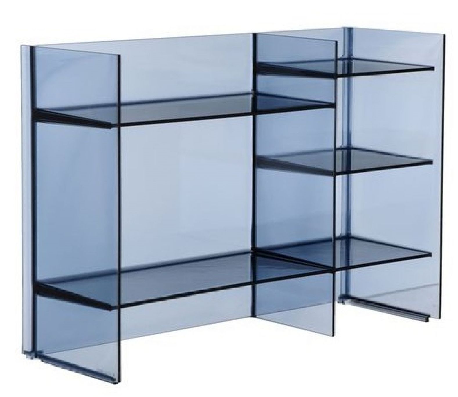 Sound-Rack Regalsystem in Dämmerungsblau, transparentes Designregal mit mehreren Ebenen, Mängelexemplar für stilvolle Aufbewahrung.
