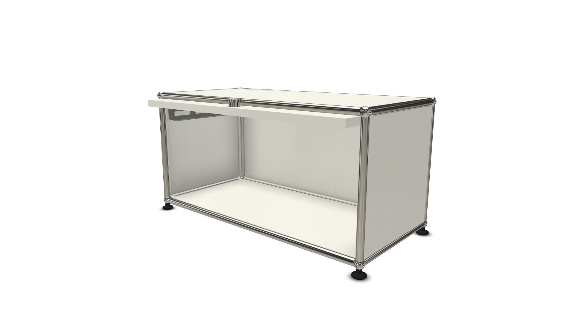 USM Haller Möbelbausystem: Detailansicht der weißen Einschubtür als Ersatzteil für modulare Regale.