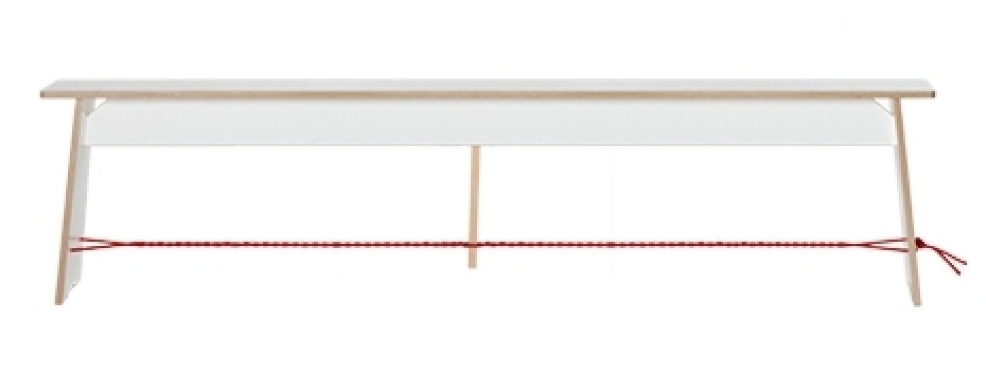Langer Max Sitzbank, 180 cm, weiß, mit rotem Seil von Nils Holger Moormann.
