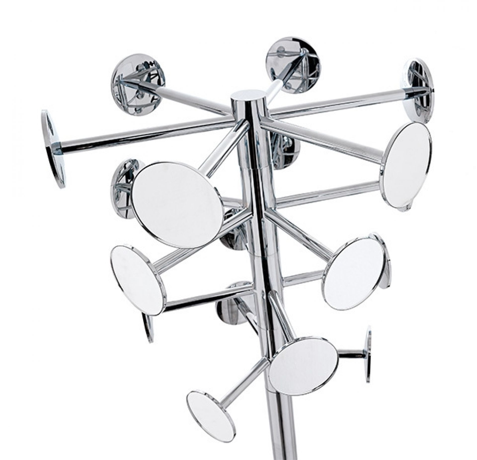 Chromfarbener Chaperon Kleiderständer von Opinion Ciatti mit runden Aufhängern für Jacken und Mäntel.